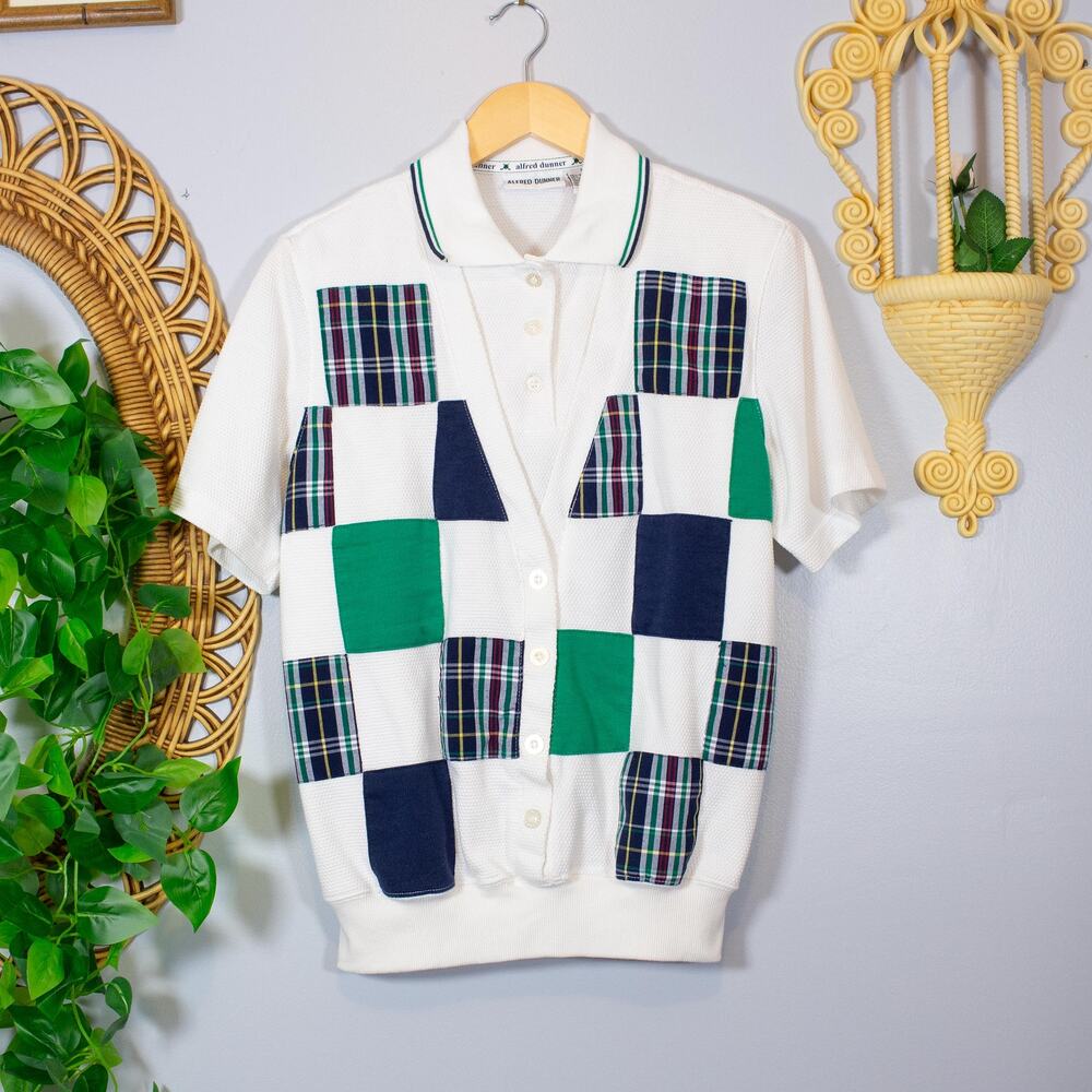 VTG Ivory Plaid Patchwork Polo Preppy Golf Equestrian Academia | True Winter
